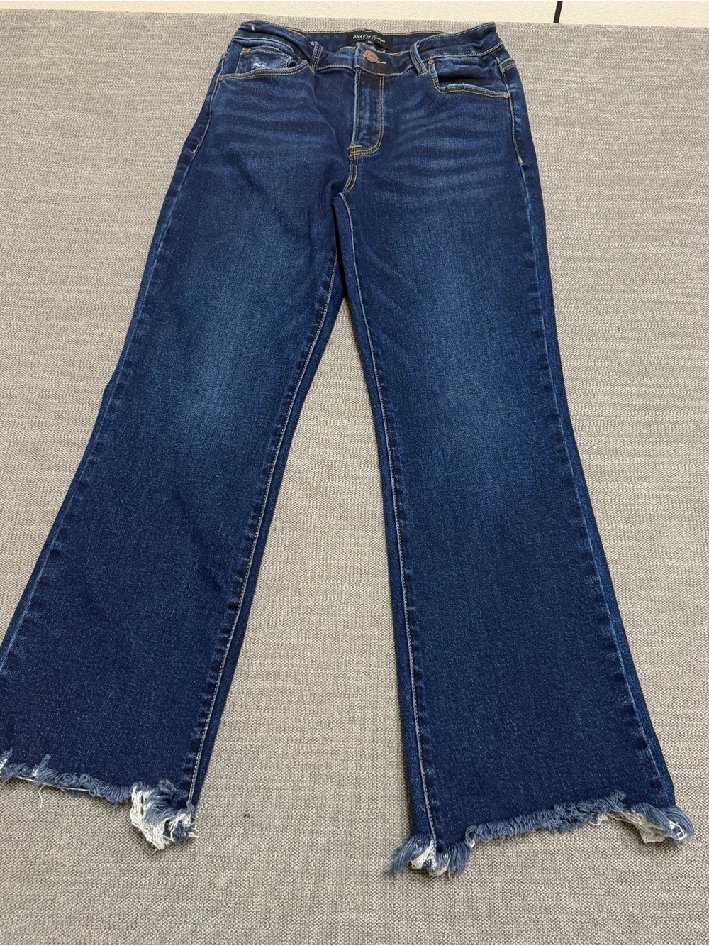 Risen Jeans x Wild Oak Boutique Dark Wash Flare Raw Frayed Hem Jeans 5727